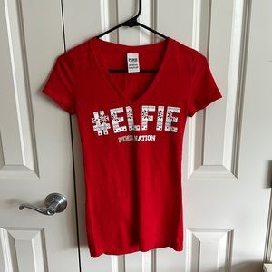 PINK Victoria’s Secret Rare Red #ELFIE V-Neck